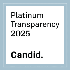 Black text reading Platinum Transparency 2025 Candid. Platinum colored border in a square around the words.